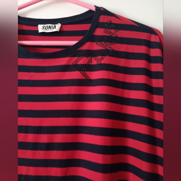 Vintage SONIA RYKIEL Blue + Red Striped Cotton Tee L - Picture 2 of 5